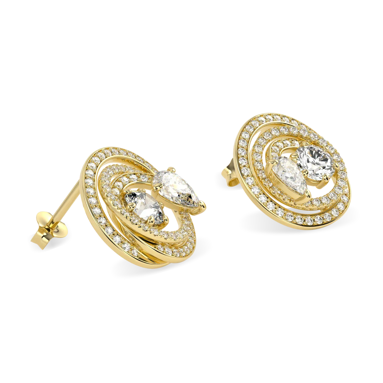 Serpentine collection Diamond stud earrings set in 18ct Yellow Gold, Blacklock Jewellery — detail view