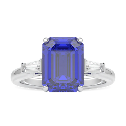 Handcrafted Platinum ring with Sapphire and Diamond by Blacklock, High Jewellery collection — top down view