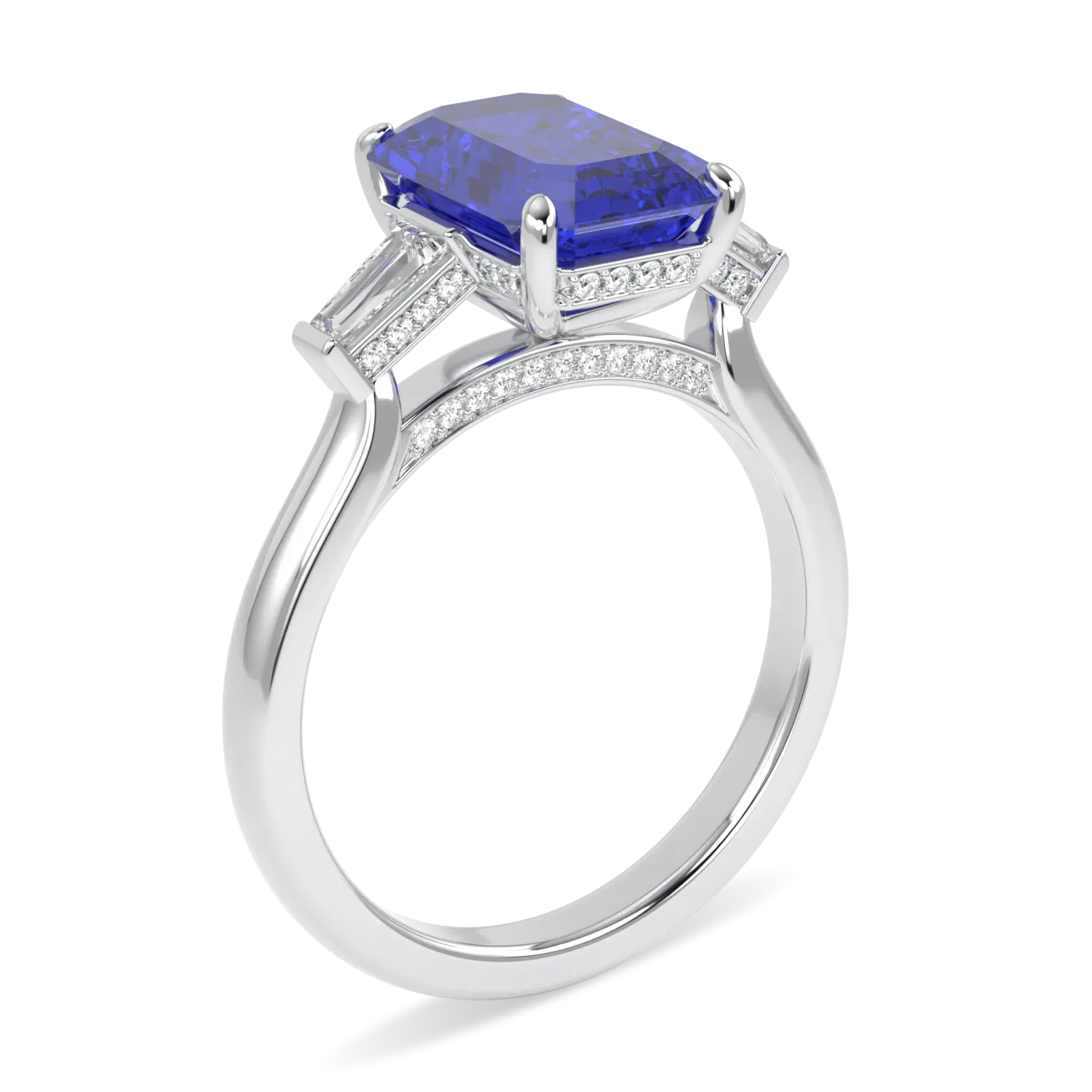 Sapphire Diamond Three Stone Ring by Blacklock Jewellery, High Jewellery collection — through finger view