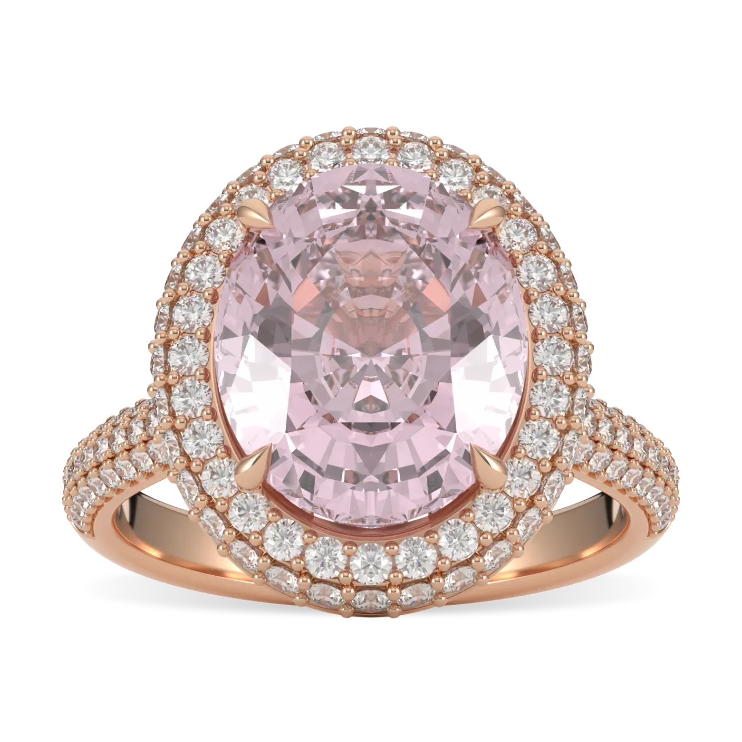 Vintage ring featuring Morganite and Diamond set in 18ct Rose Gold, Blacklock Jewellery — top down view