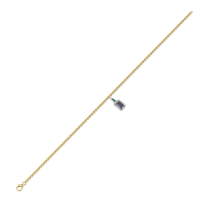 Handcrafted Yellow Gold Halo charm bracelet with Amethyst by Blacklock — side view