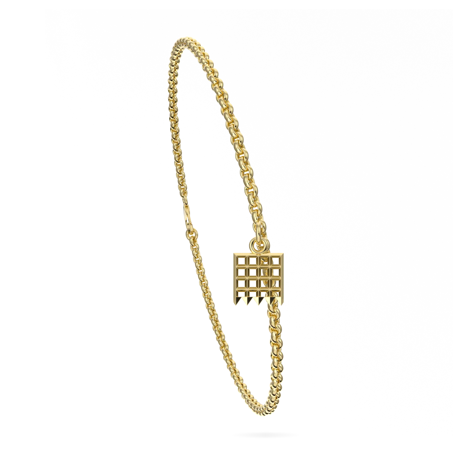Handcrafted Yellow Gold Chain charm bracelet by Blacklock — detail view