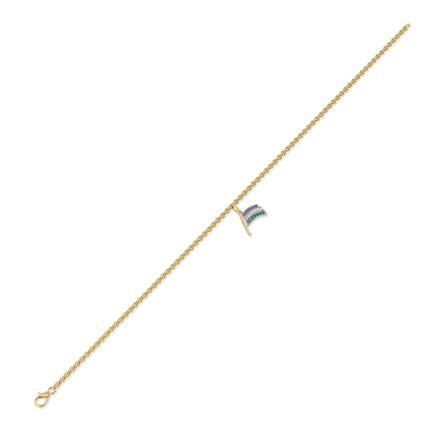Yellow Gold Flag charm bracelet by Blacklock Jewellery — side view