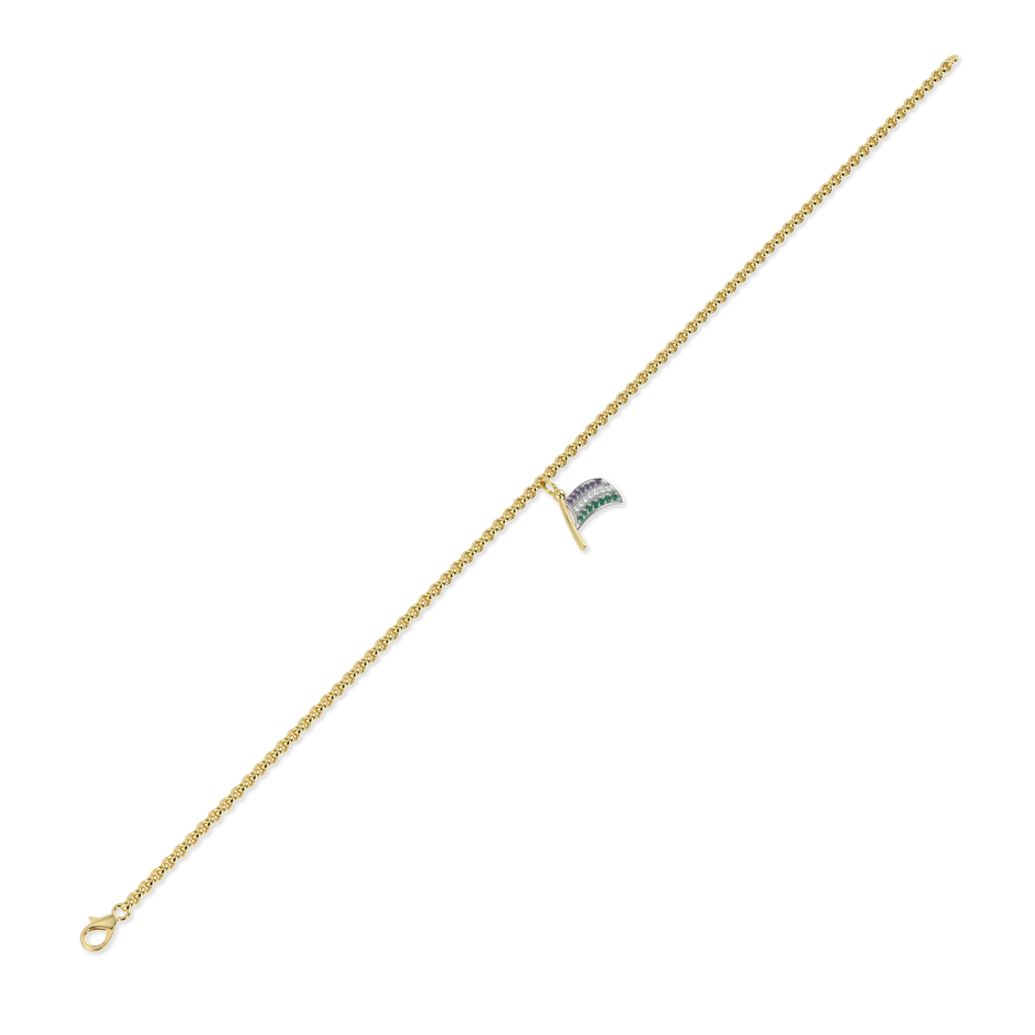 Yellow Gold Flag charm bracelet by Blacklock Jewellery — side view