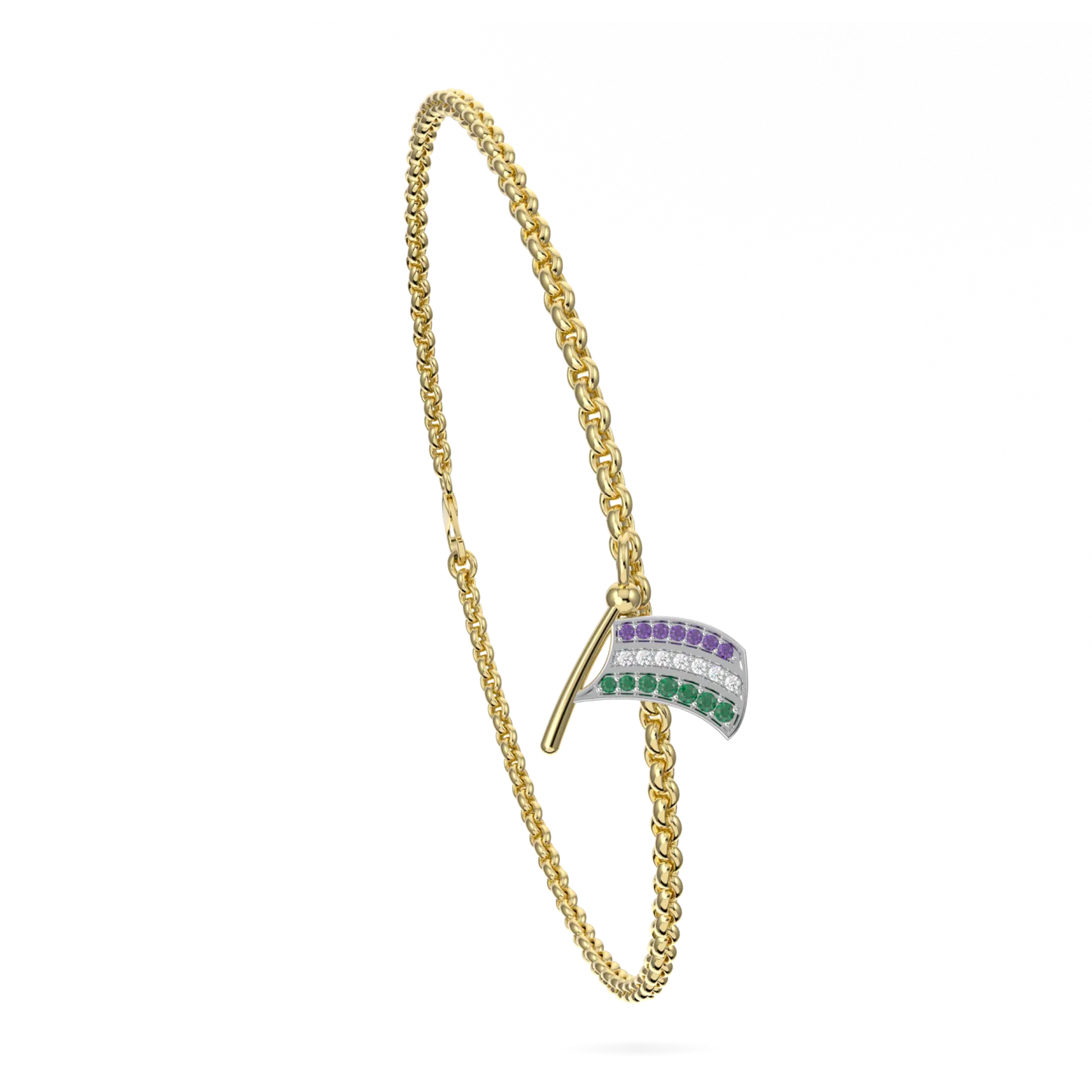 Flag charm bracelet set in Yellow Gold, Blacklock Jewellery — detail view