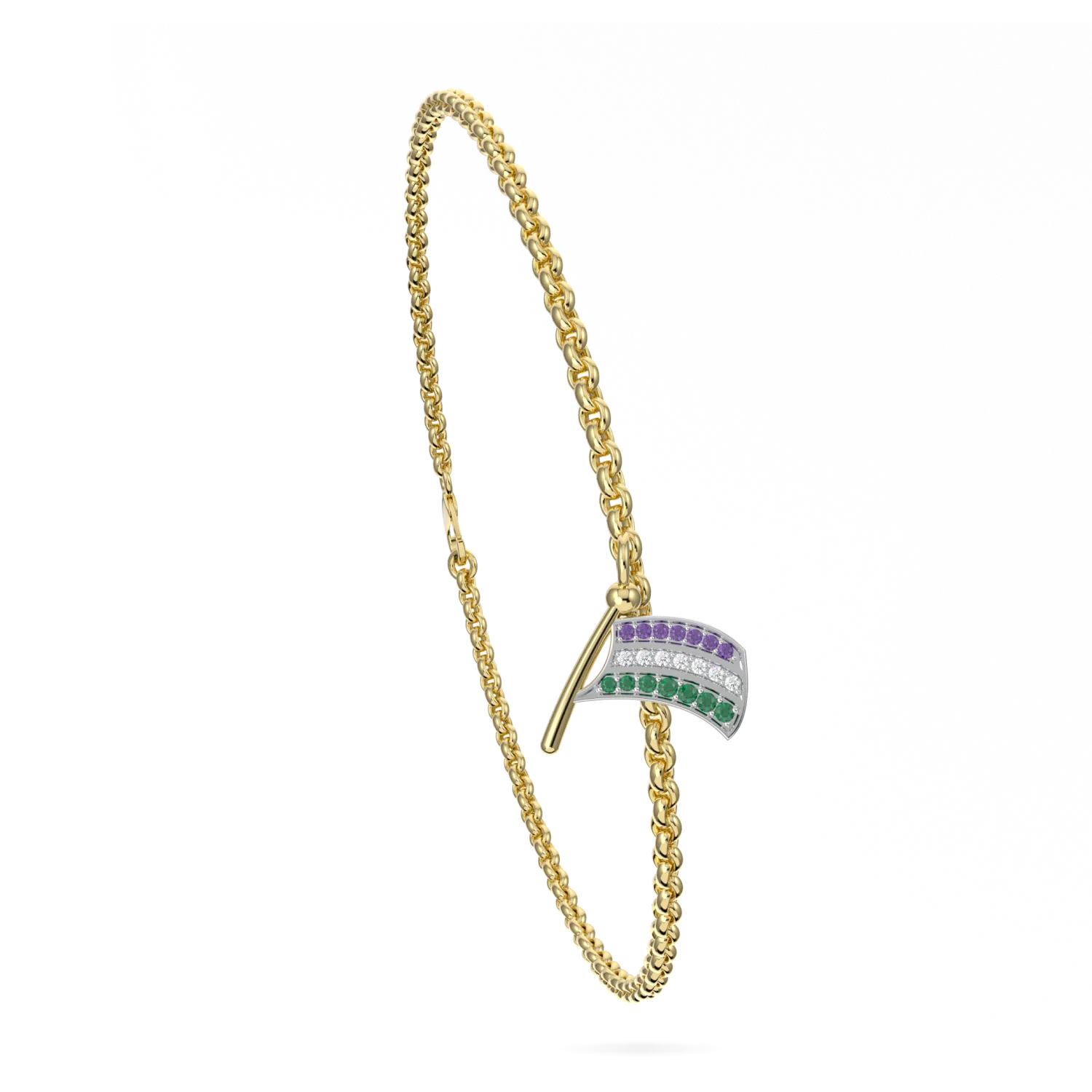 Flag charm bracelet set in Yellow Gold, Blacklock Jewellery — detail view