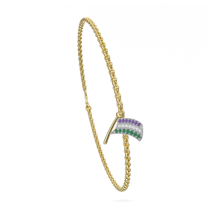 Flag charm bracelet set in Yellow Gold, Blacklock Jewellery — detail view
