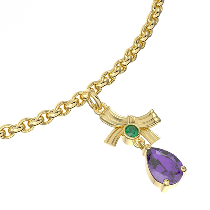 Yellow Gold ribbon charm bracelet by Blacklock Jewellery — worn view